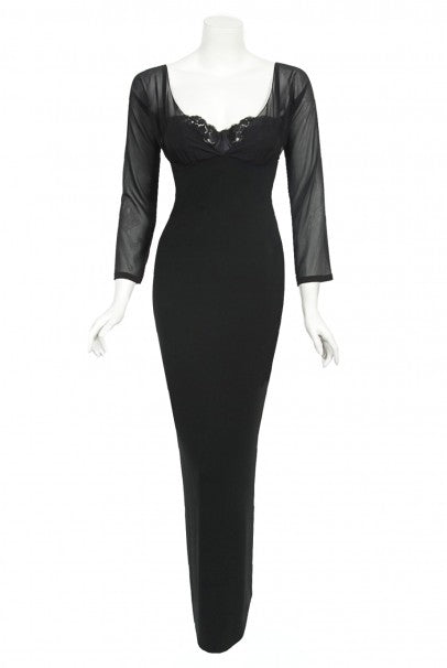 Dolce and Gabbana Midnight-Black Body-Hugging Spandex Built-In Bra Evening  Dress