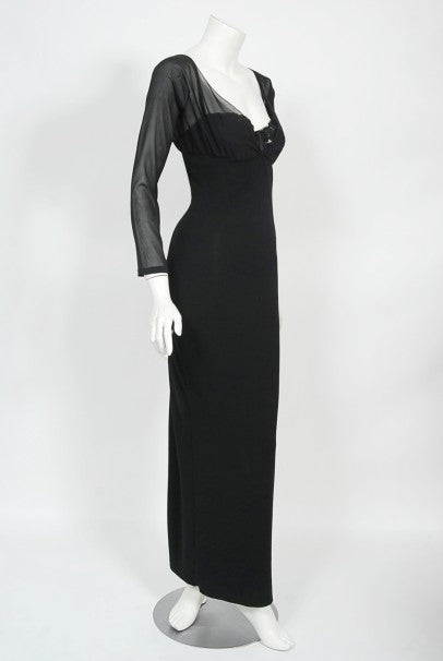 1997 Dolce & Gabbana Sheer Black Stretch Lace Built-In Bra Slip Gown -  Timeless Vixen