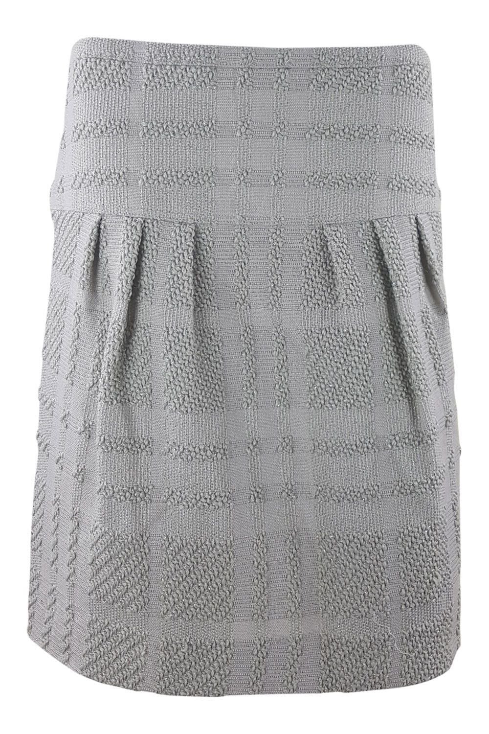 BURBERRY 100% Wool Self Check Grey Box Pleat Mini Skirt (M) – The Freperie