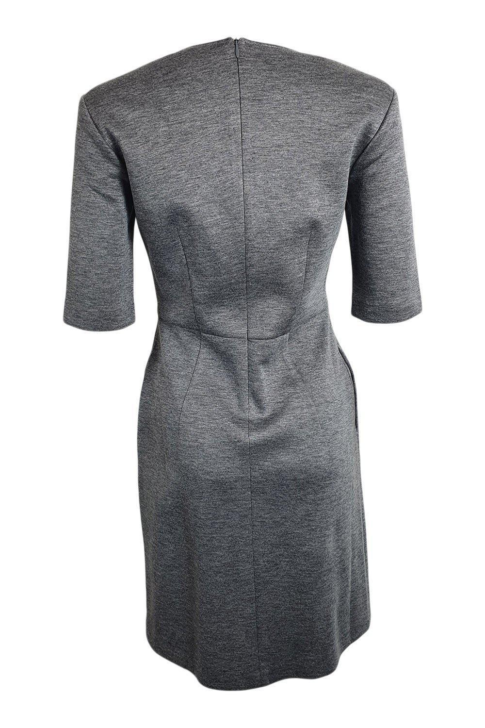 LUISA CERANO Grey V Neck Short Sleeved Fitted Dress (D 34 & D 42)-The Freperie
