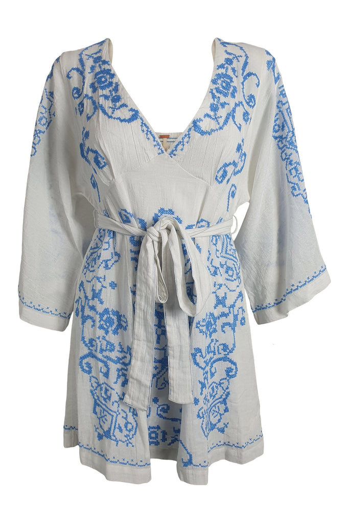 blue and white free people dress