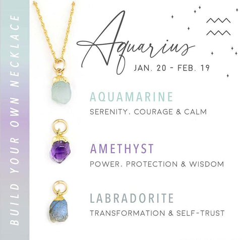 aquarius crystal zodiac gemstone necklace set
