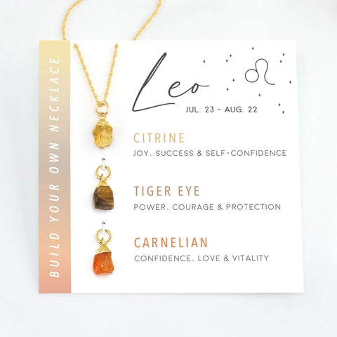 leo zodiac raw crystal gemstone necklace set