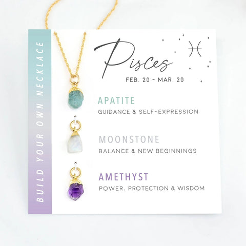 pisces zodiac gemstone crystal necklace set