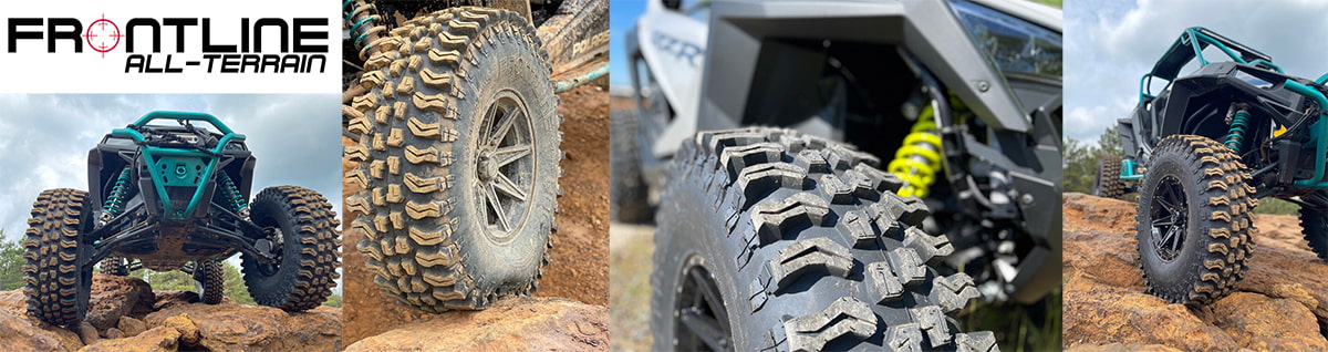 Frontline BDC 10-ply radial high performance SxS tire feature collage.