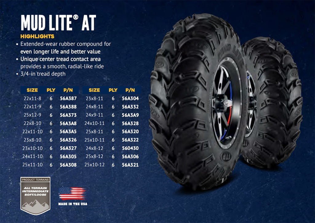 ITP Mud Lite AT tire for UTV and SxS application guide and features.
