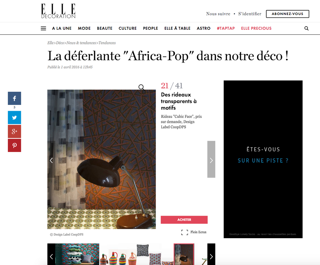 Elle France x CoopDPS ZigZagZürich La déferlante "Africa-Pop" dans notre déco ! Veröffentlicht am 1. April 2016