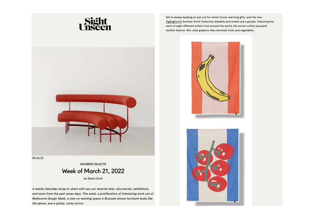 Merci Sight Unseen d'avoir présenté nos serviettes de plage "Banana" & "Pomodori" de ZigZagZurich x Probst & Rondelli.