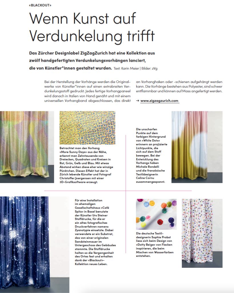 Interieur Magazin Artist Verdunklungsvorhänge ZigZagZurich