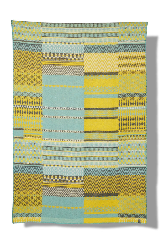 Patchwork col. yellow&turquoise Wool Blanket by Michele Rondelli