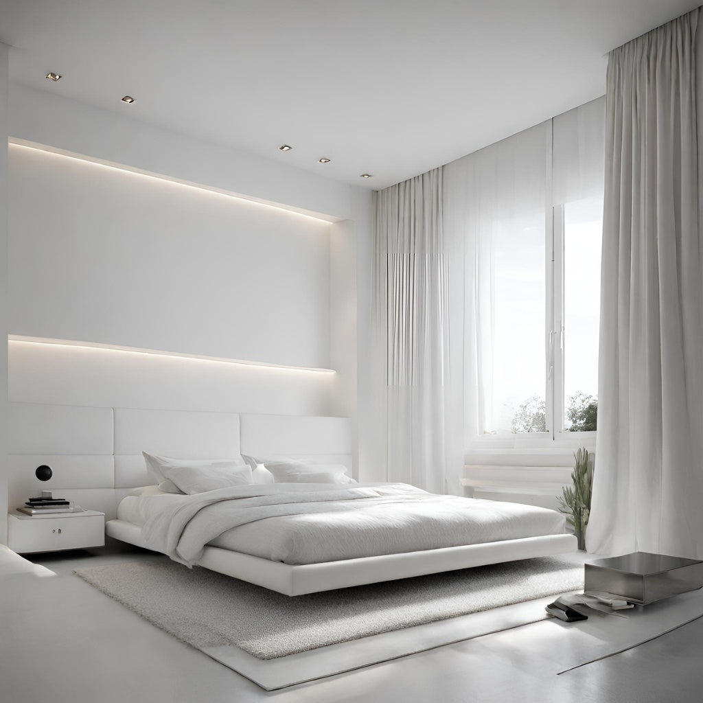 Weißes minimalistisches Schlafzimmer ZigZagZurich