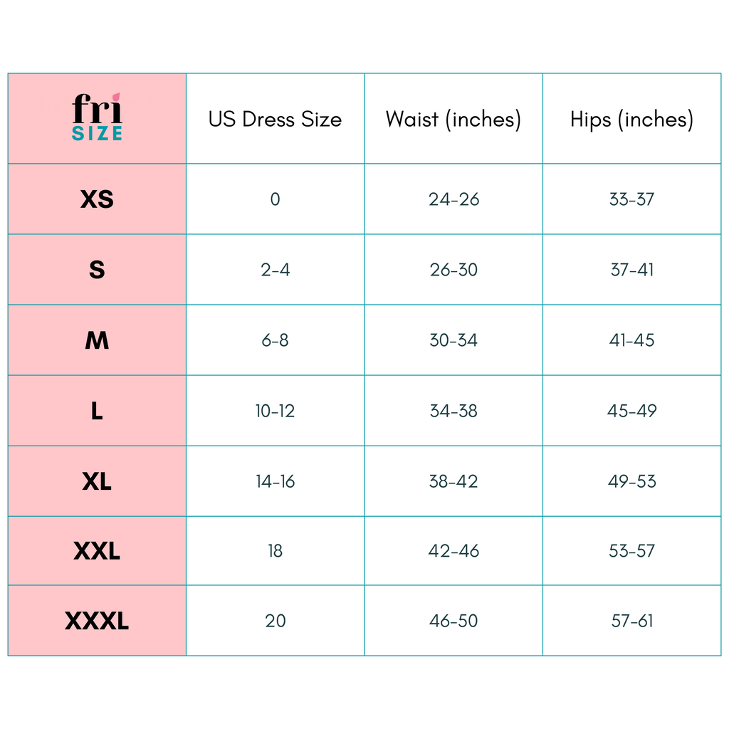Size guide for Fri Period underwear
