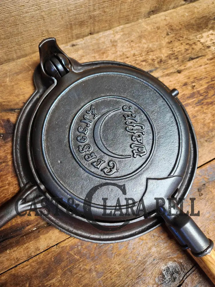1920's Crescent Waffle Iron with C8 Low Base! New oak handles!