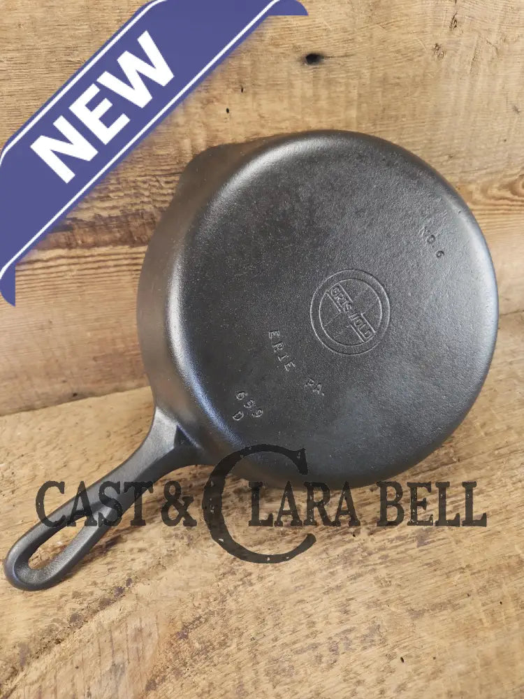 Awesome 1940's Griswold #6 Cast Iron Skillet with Small Block Logo, Flat Style Handle, and Smooth Bottom, 699 D