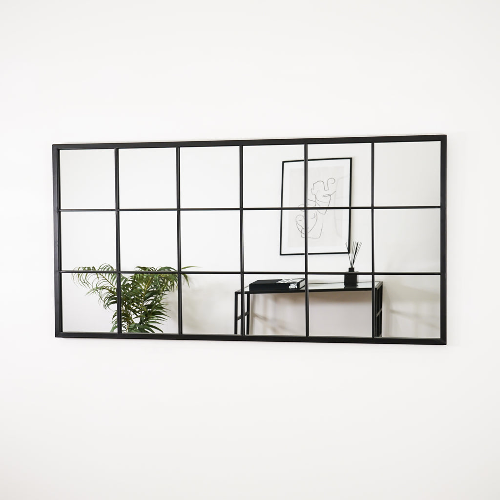 Black Industrial Metal Window Mirror 55 X 28 Brooklyn William Wood Mirrors