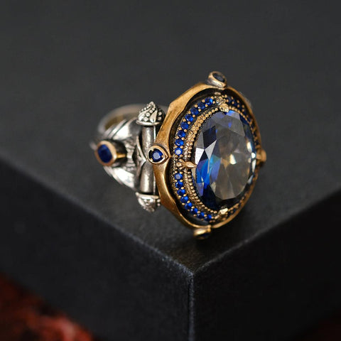 Ve Tesbih Topaz Stone Sterling Silver Men's Ring 2