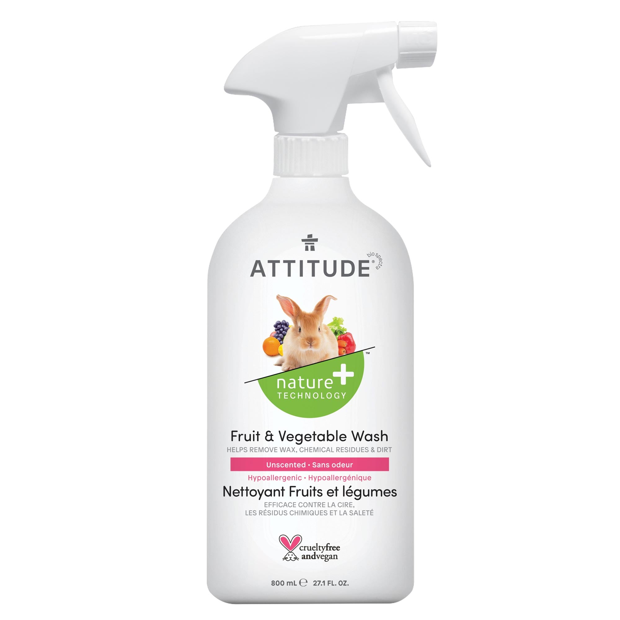 ATTITUDE Nature+ Fruit & Vegetable Wash Bottle 800 mL Unscented 10780_en?_main? Bottle 800 mL