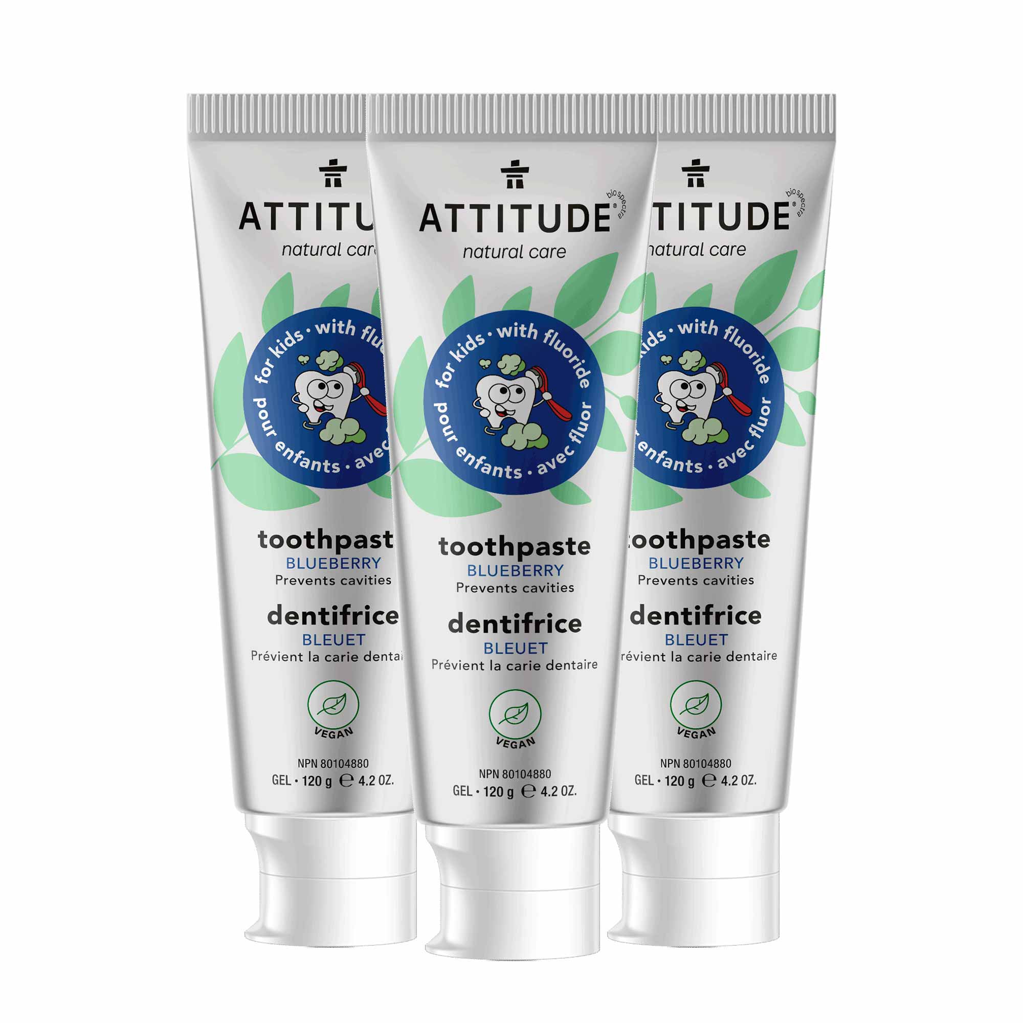 Kids Toothpaste with fluoride trio   Blueberry  ATTITUDE BDL_3-16723 _en?_main? Blueberry