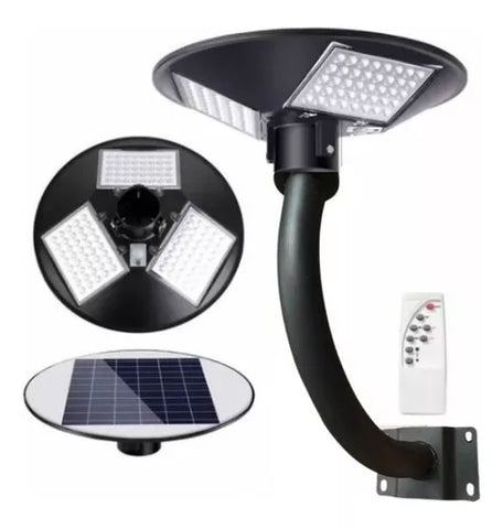 Foco Solar Disco Jardín 150W 360º con Soporte Brazo Curvo: ilumina