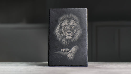  Slate serving plate with lion engraving