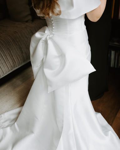Custom oversized wedding gown bow made by Margo West