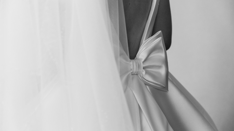 Custom wedding dress with stain bow