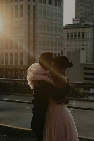 Loving couple embracing during sundown