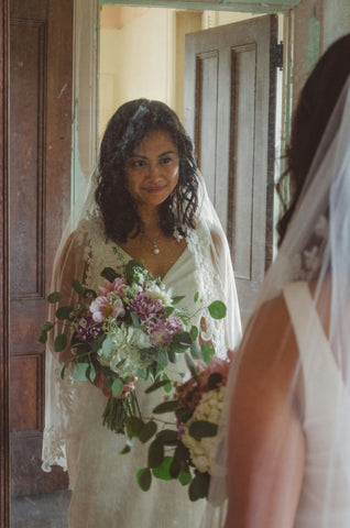Beautiful bride in the mirror
