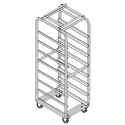 Baxter and LBC Style, Single Aluminum, End Load for Dbl. Oven, Heavy Duty Rack, 5"/12 Spacing, Item 4084