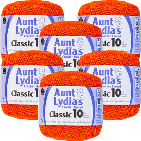 Aunt Lydia's Classic Crochet Thread Size 10 Pumpkin, Multipack Of 6