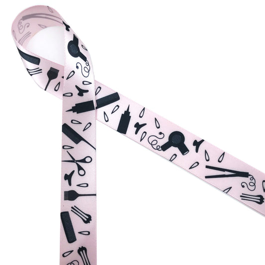Hot pink ribbon with white stars Barbie inspired printed on 7/8 white