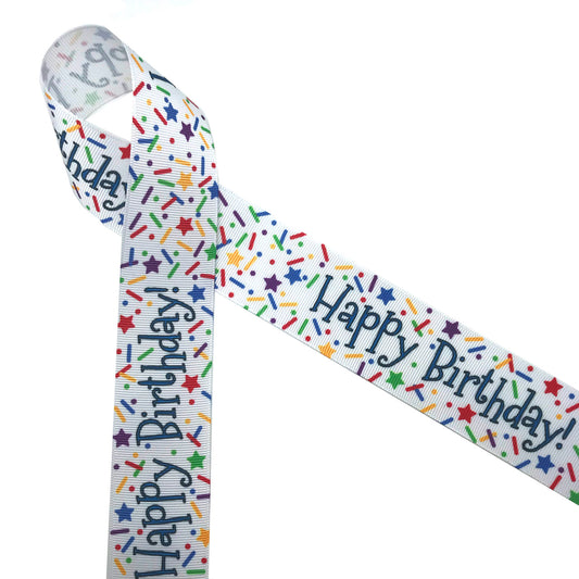 Happy Birthday with sprinkles in primary colors printed in 7/8