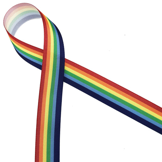 Pastel Rainbow stripes Ribbon on 1.5 white grosgrain