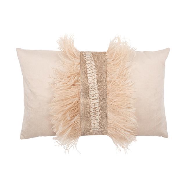 Ostrich Leather Lumbar Pillow - Cream