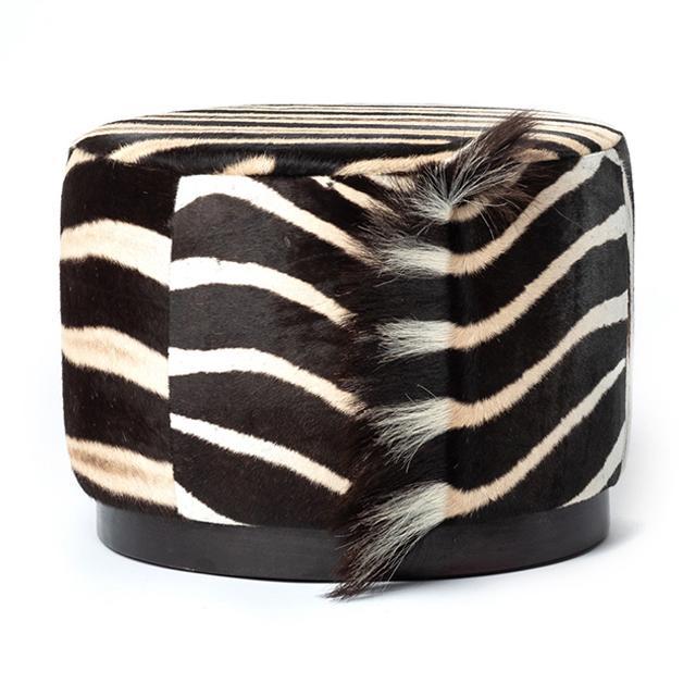 Round Zebra Hide Ottoman - Ngala Trading product image