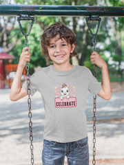 Events_clothing_t-shirts_gifts._Boy__standing__on__a__swing__wearing__an__events___birthday__unicorn__t-shirt.