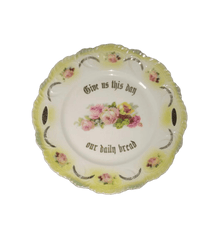 Vintage Bavarian German plate. Give Us This Day Our Daily Bread vintage gold floral rose plate. Thanksgiving holiday formal china decorative rose flower plate.