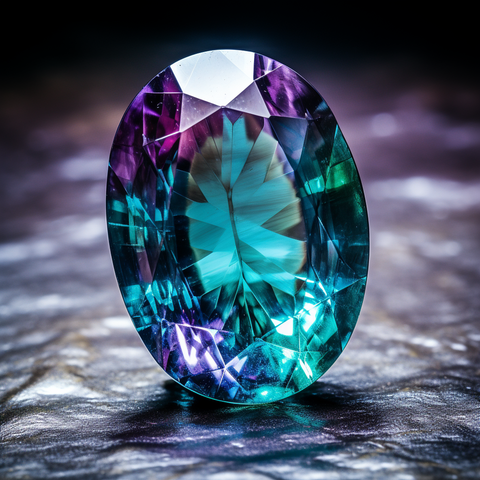 Stunning Alexandrite gem changing from lush green in daylight to rich red in incandescent light, displaying its famed color-changing properties.