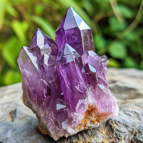 Sparkling Amethyst Spirit Quartz cluster, known for its high vibration and radiating energy points.