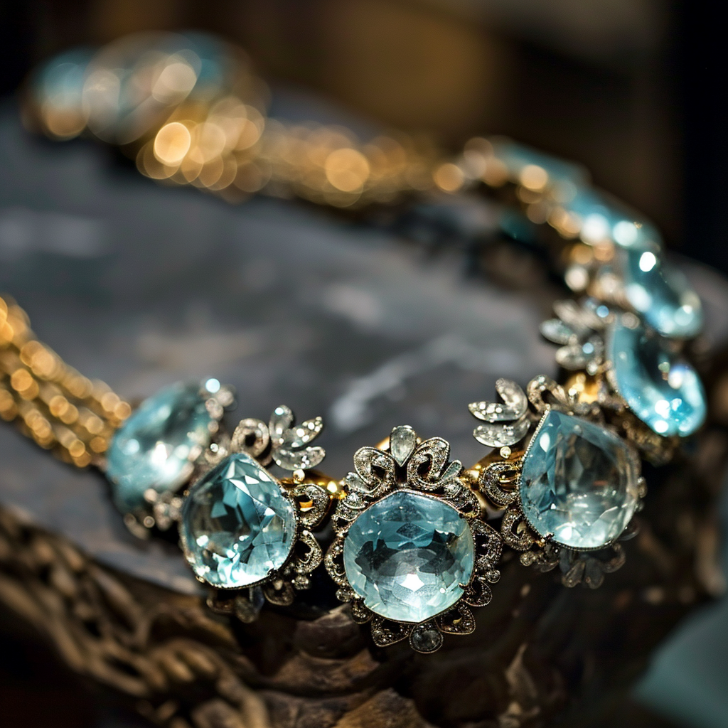Elegant collection of Aquamarine Jewelry, featuring rings, necklaces, and bracelets set with stunning aquamarine stones.