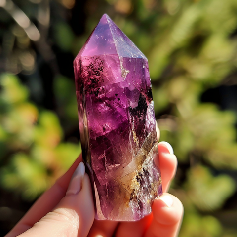 Auralite 23, a complex crystal with 23 minerals, displaying a captivating array of colors and textures.