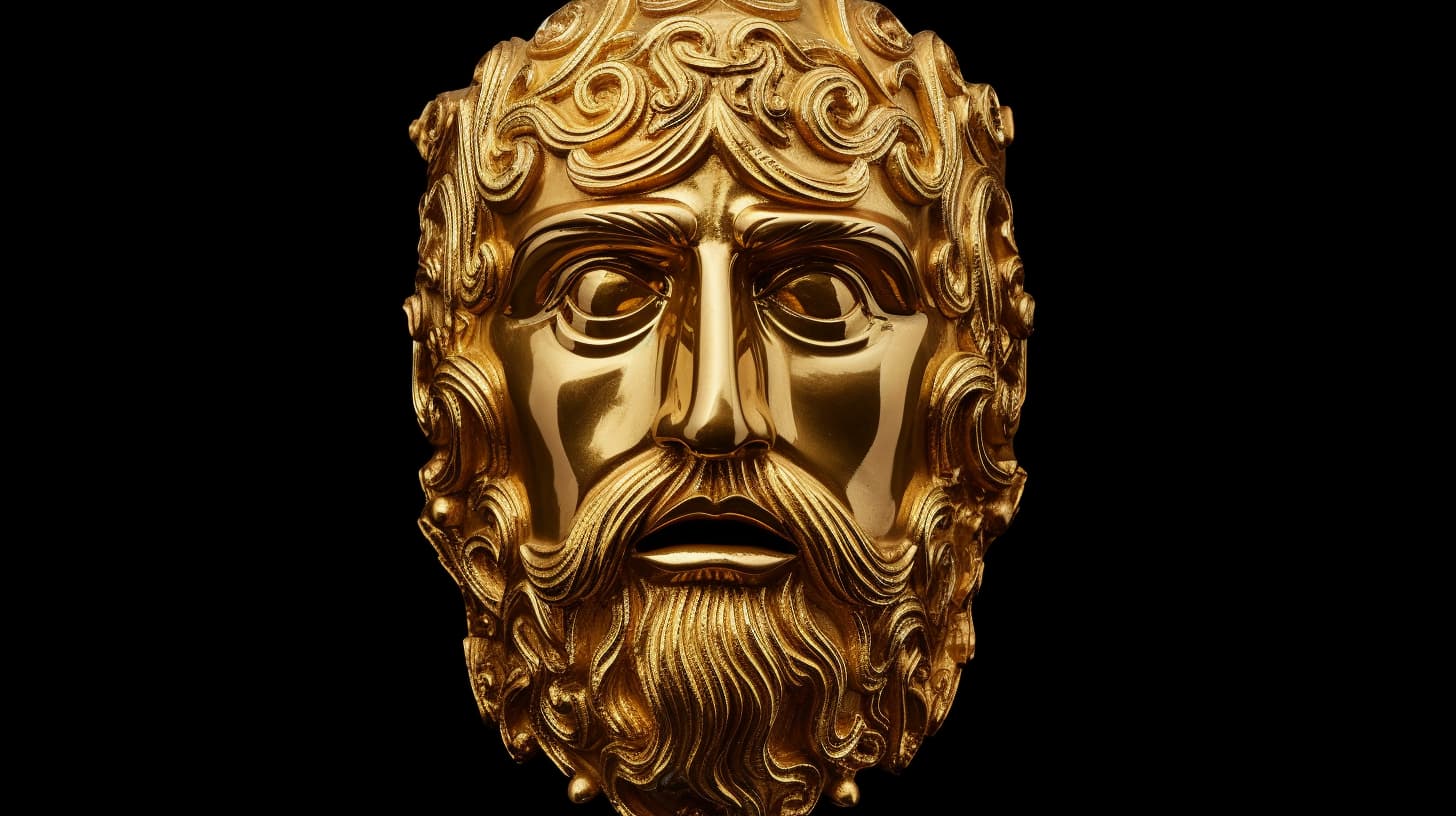 A majestic golden mask, possibly representing a significant historical figure, exemplifies the artistry and cultural reverence for gold in ancient civilizations.