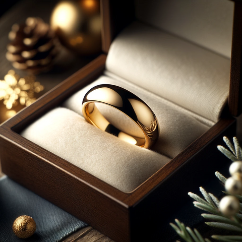 A classic 21k gold ring with a timeless design, beautifully presented in a luxurious gift box.