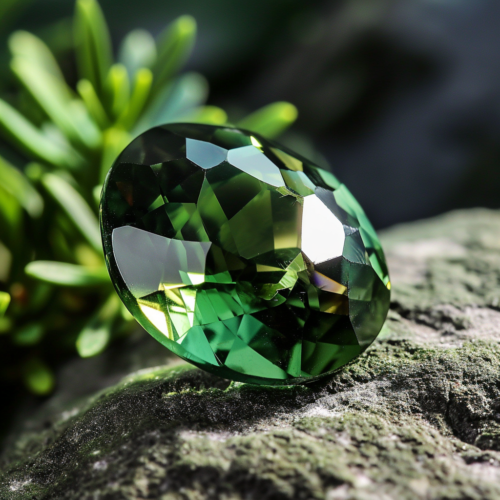 Exquisite cut green garnet gemstone showcasing its unique and rare hue, perfect for sophisticated jewelry pieces.
