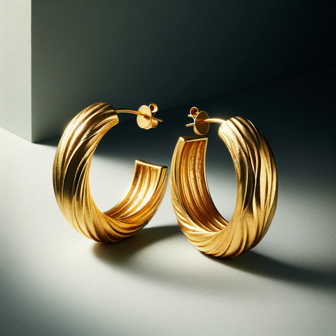 A pair of luxurious 21k gold hoop earrings, embodying a bold yet elegant Scandinavian design.
