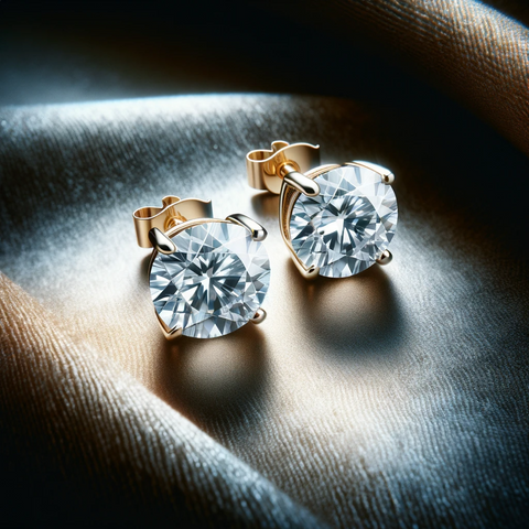 An exquisite pair of diamond stud earrings, showcasing a blend of classic elegance and modern design.