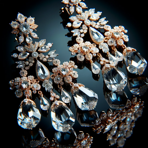 A pair of sophisticated crystal chandelier earrings, reflecting a luxurious and refined aesthetic.