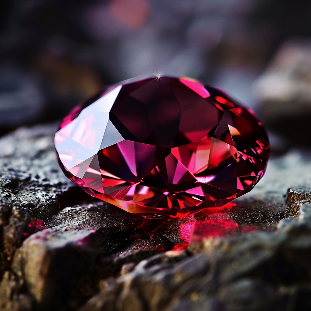 Elegant cut purple garnet gemstone, displaying a rich and deep color, adding a touch of royal sophistication to jewelry collections.