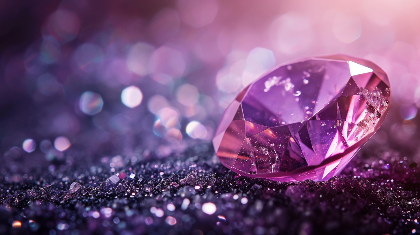 Radiant alexandrite gemstone showing color change, set against a sparkling background.