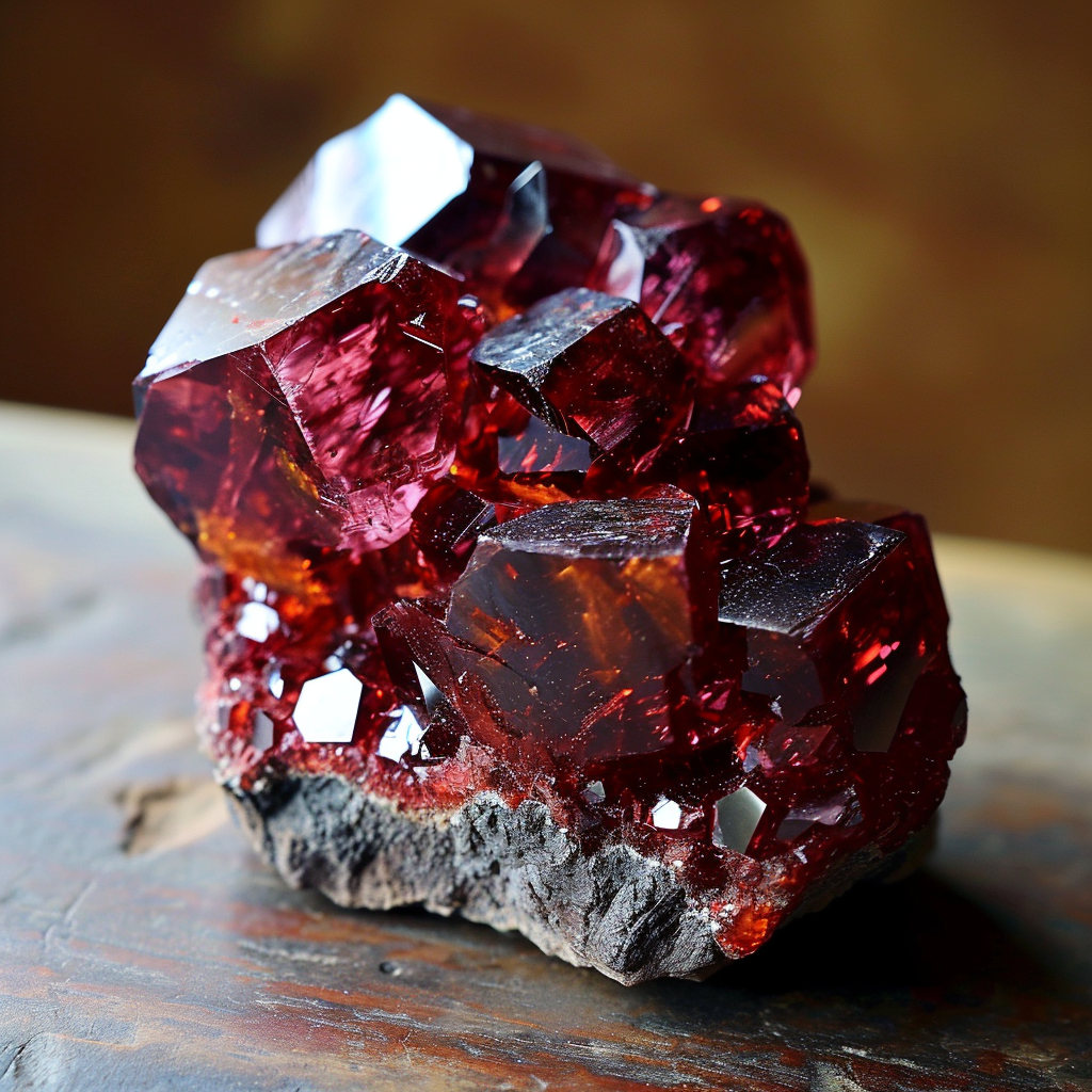 Cluster of uncut raw garnet crystals with their distinctive deep red hues, showcasing the organic and raw form of these captivating gemstones.